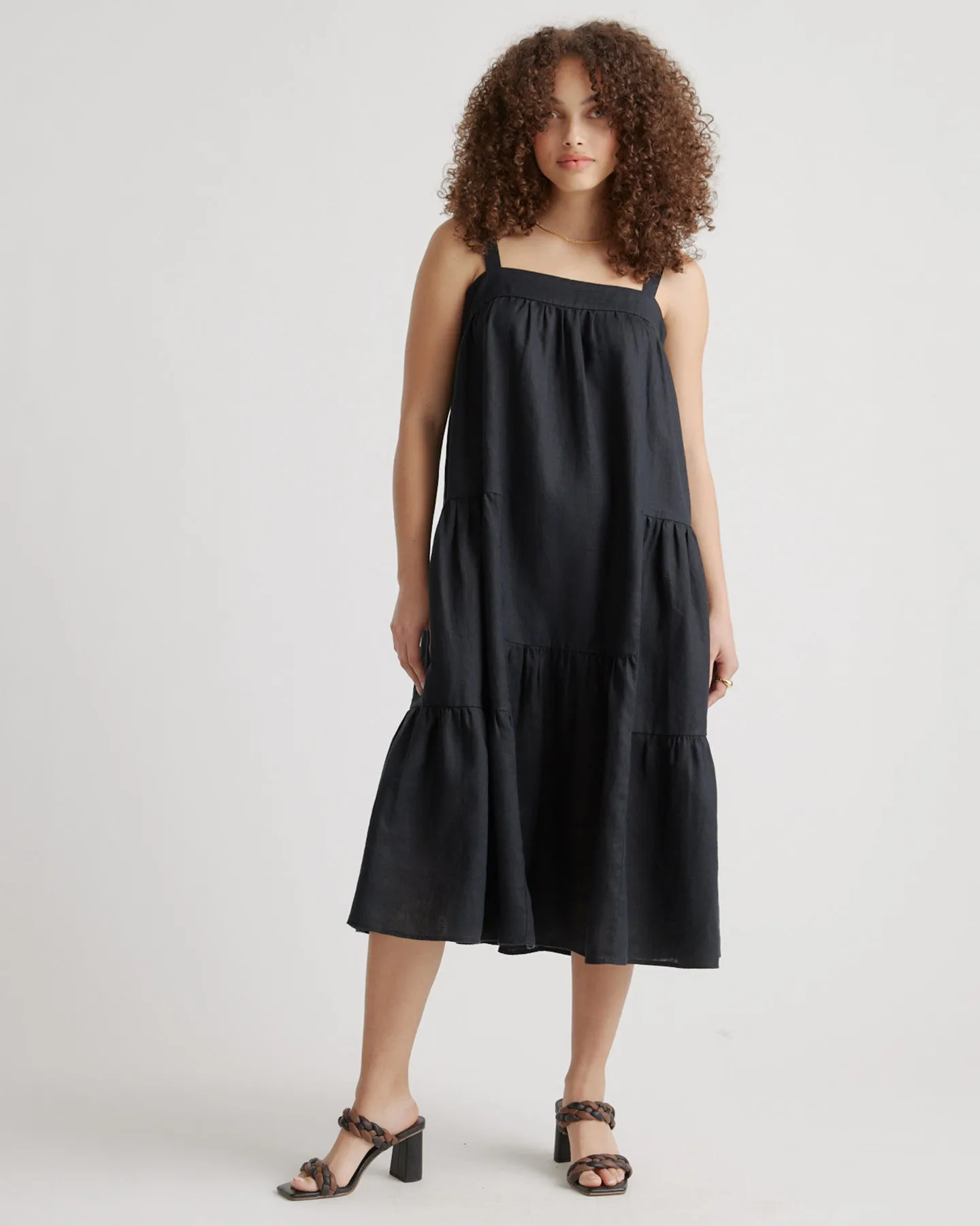 100% European Linen Trapeze Midi Dress