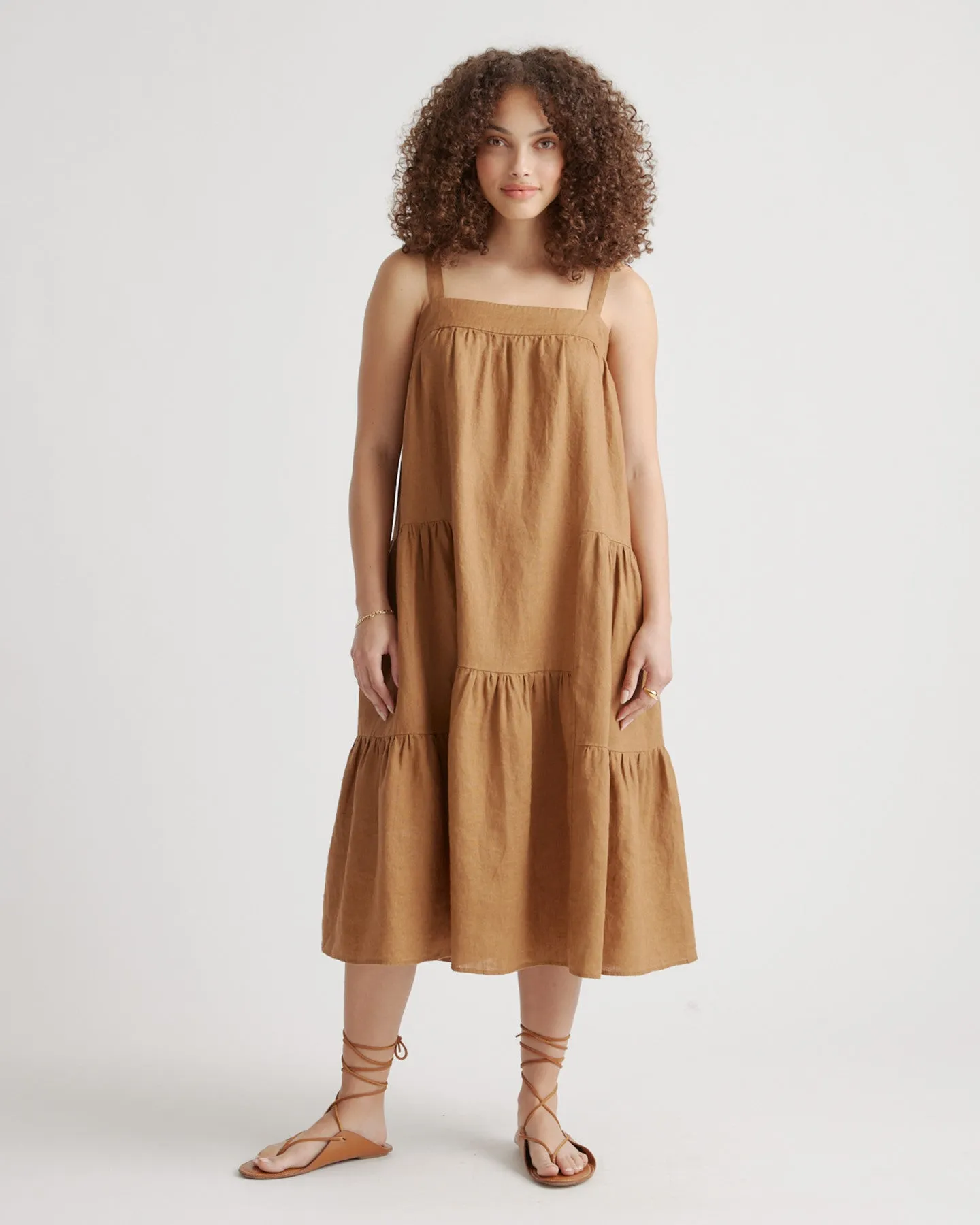 100% European Linen Trapeze Midi Dress
