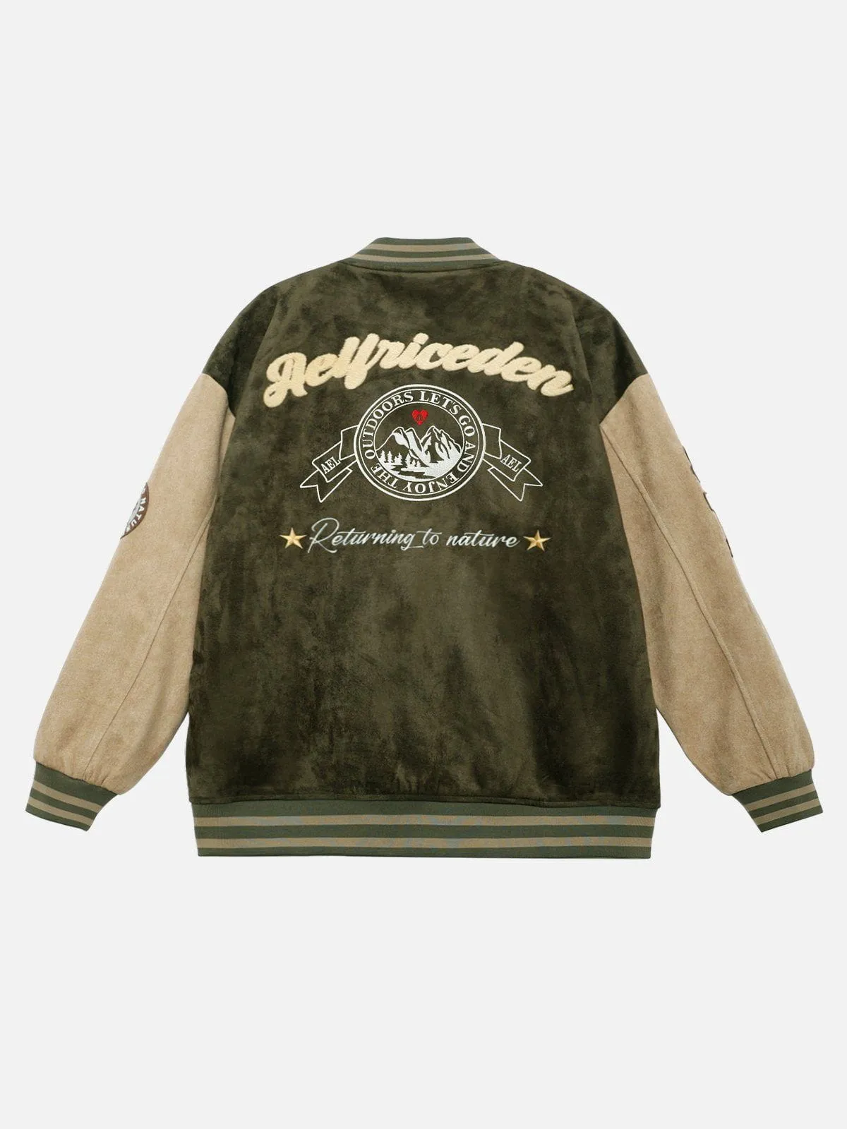Aelfric Eden Color Block Embroidery Suede Varsity Jacket