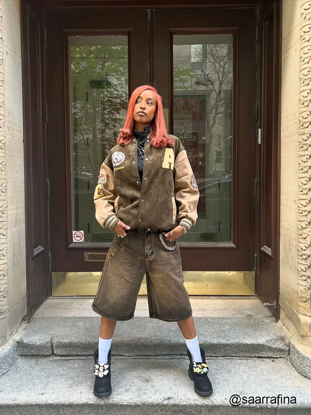 Aelfric Eden Color Block Embroidery Suede Varsity Jacket