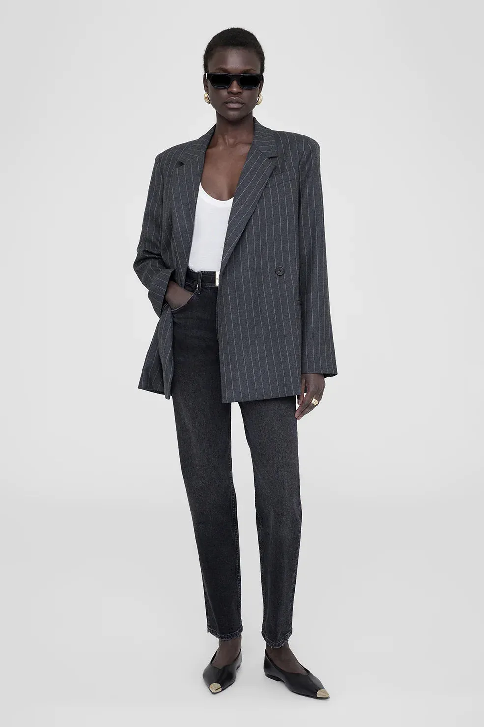 Anine Bing Kaia Blazer in Grey Pinstripe