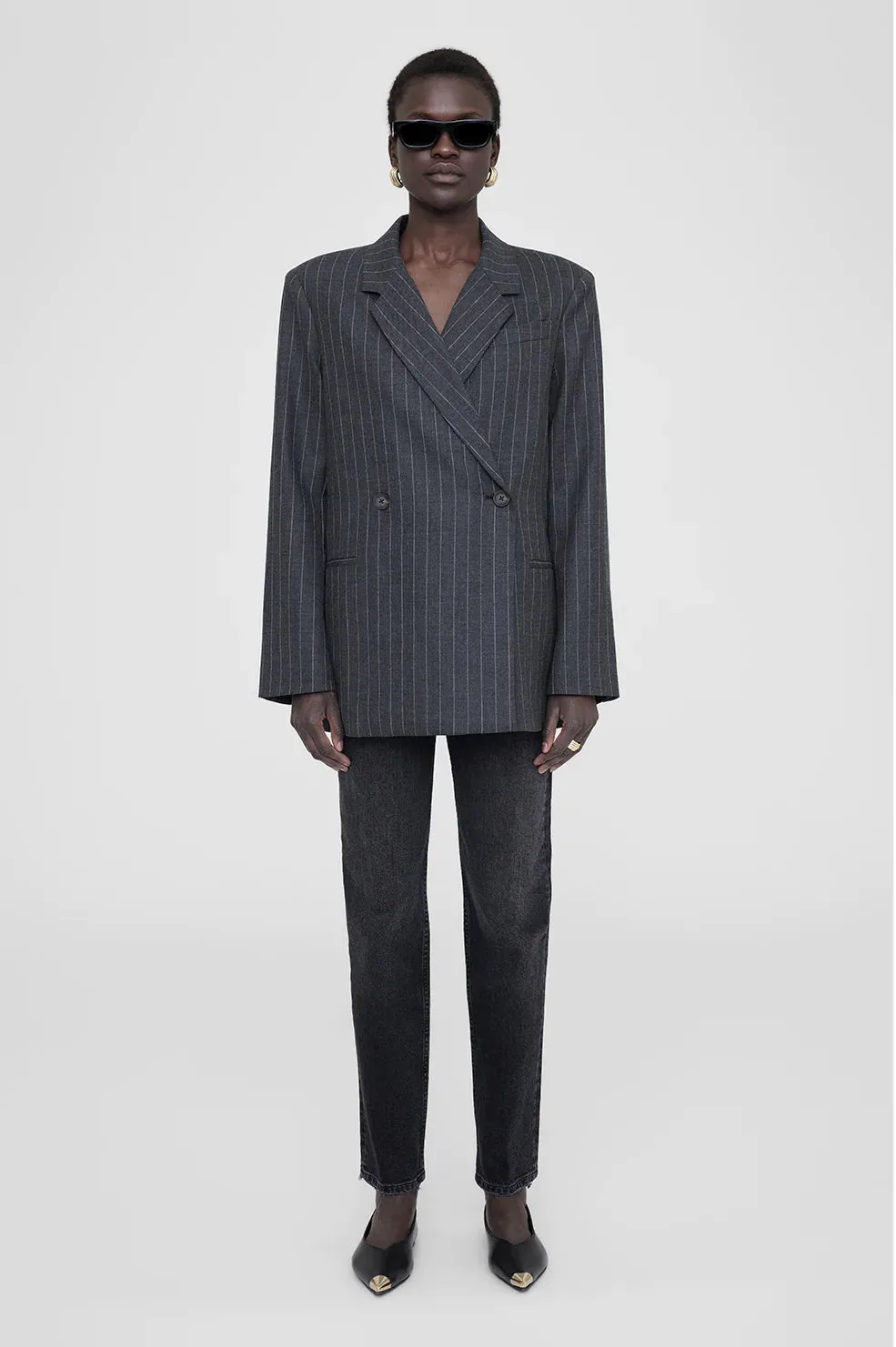 Anine Bing Kaia Blazer in Grey Pinstripe