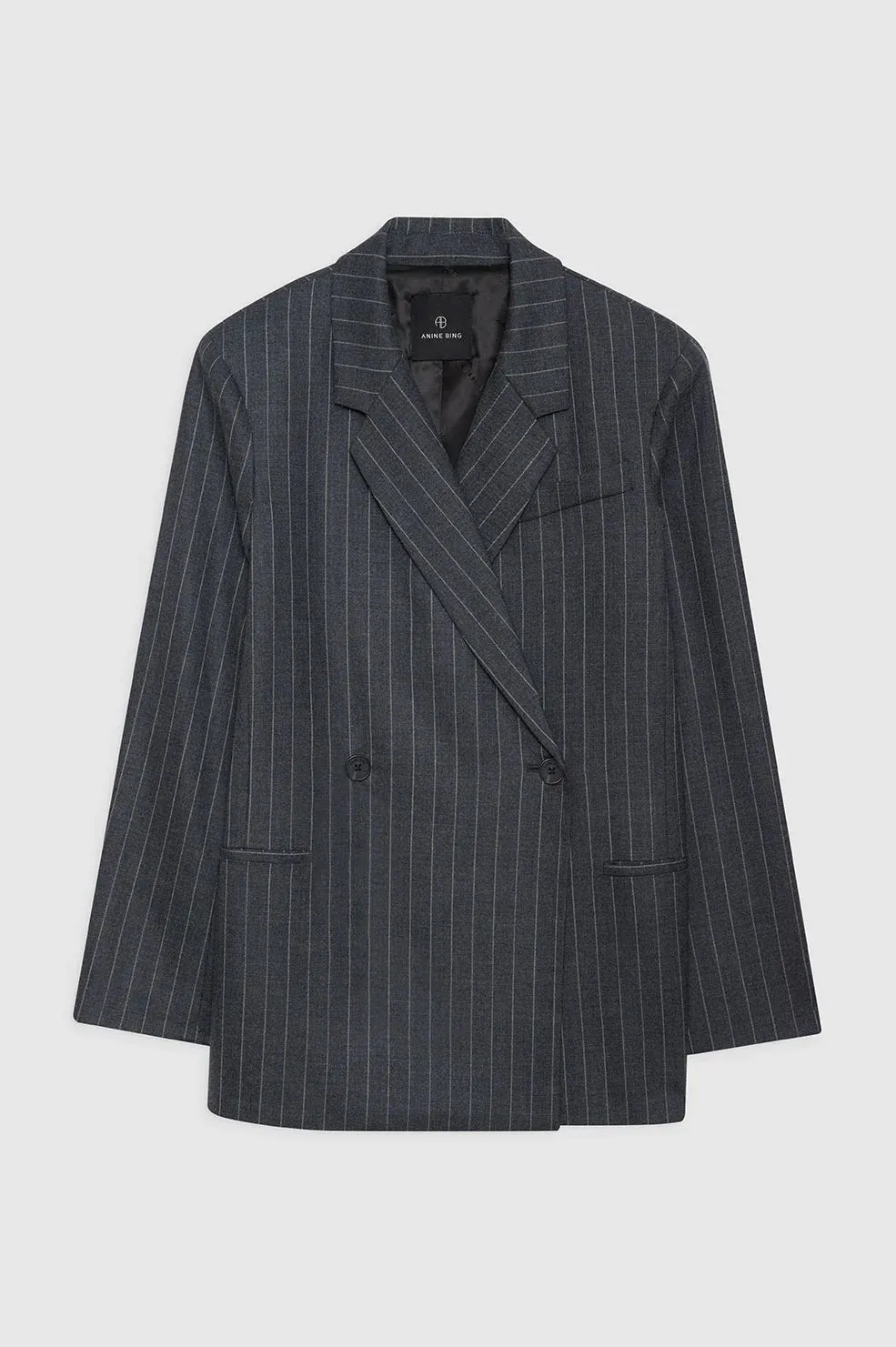 Anine Bing Kaia Blazer in Grey Pinstripe