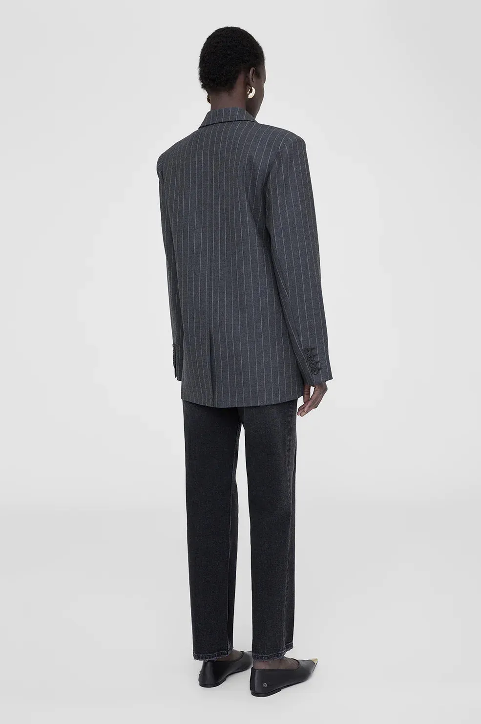 Anine Bing Kaia Blazer in Grey Pinstripe