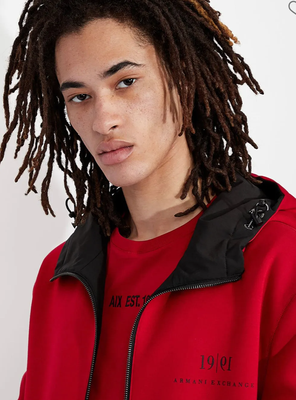 ARMANI EXCHANGE 30TH ANNIVERSARY HOODED ZIP UP JACKET (BLACK/RED