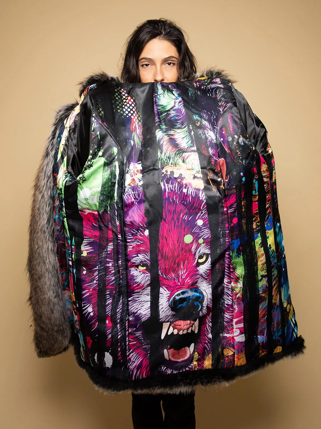 Bart Cooper Grey Wolf Classic Faux Fur Coat Artist Edition