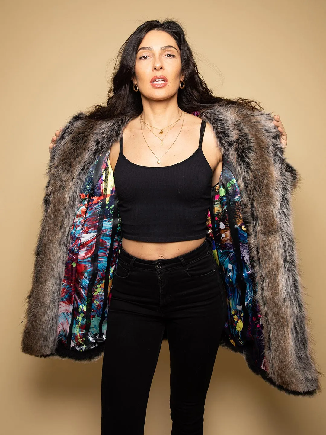 Bart Cooper Grey Wolf Classic Faux Fur Coat Artist Edition