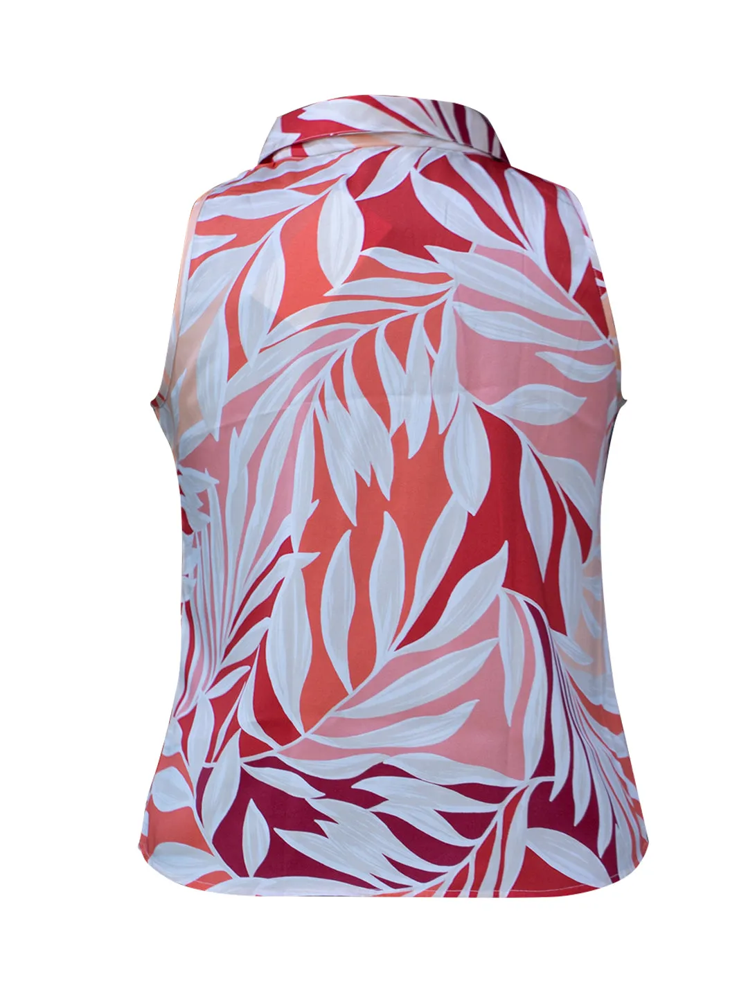 Berrylush Curve Women Multicolour Floral Printed Spread Collar Neck Sleeveless Front Button Curved Hem Regular Shirt
