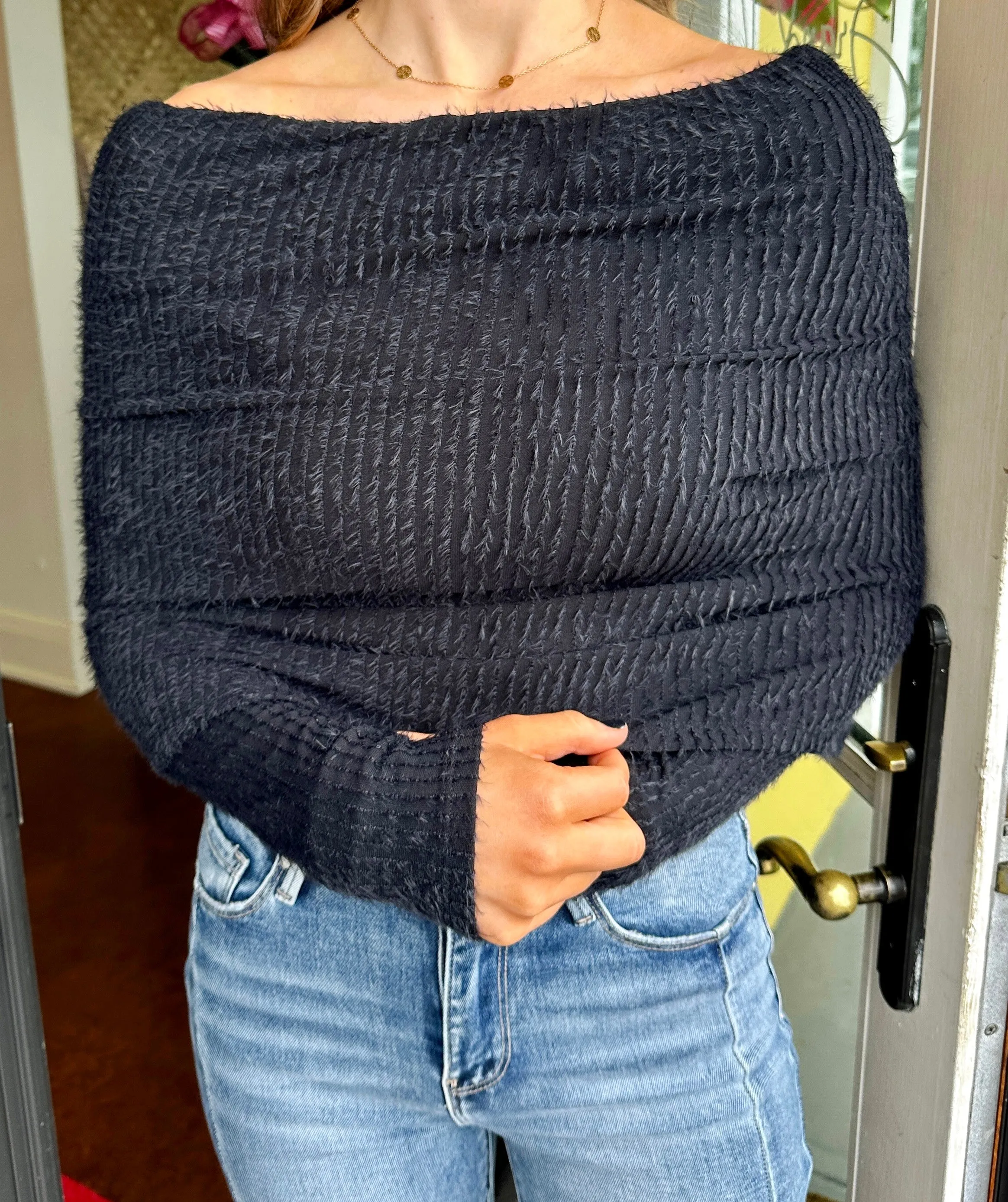 Black Off Shoulder Sweater
