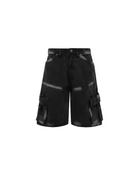 Black War Cargo Denim Shorts