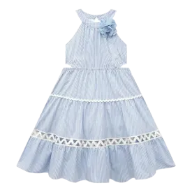 Blue Seersucker Maxi Dress