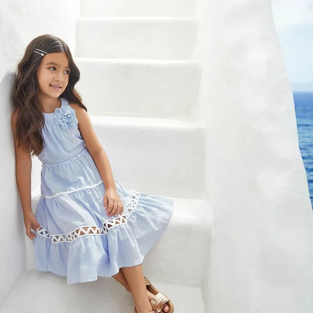 Blue Seersucker Maxi Dress