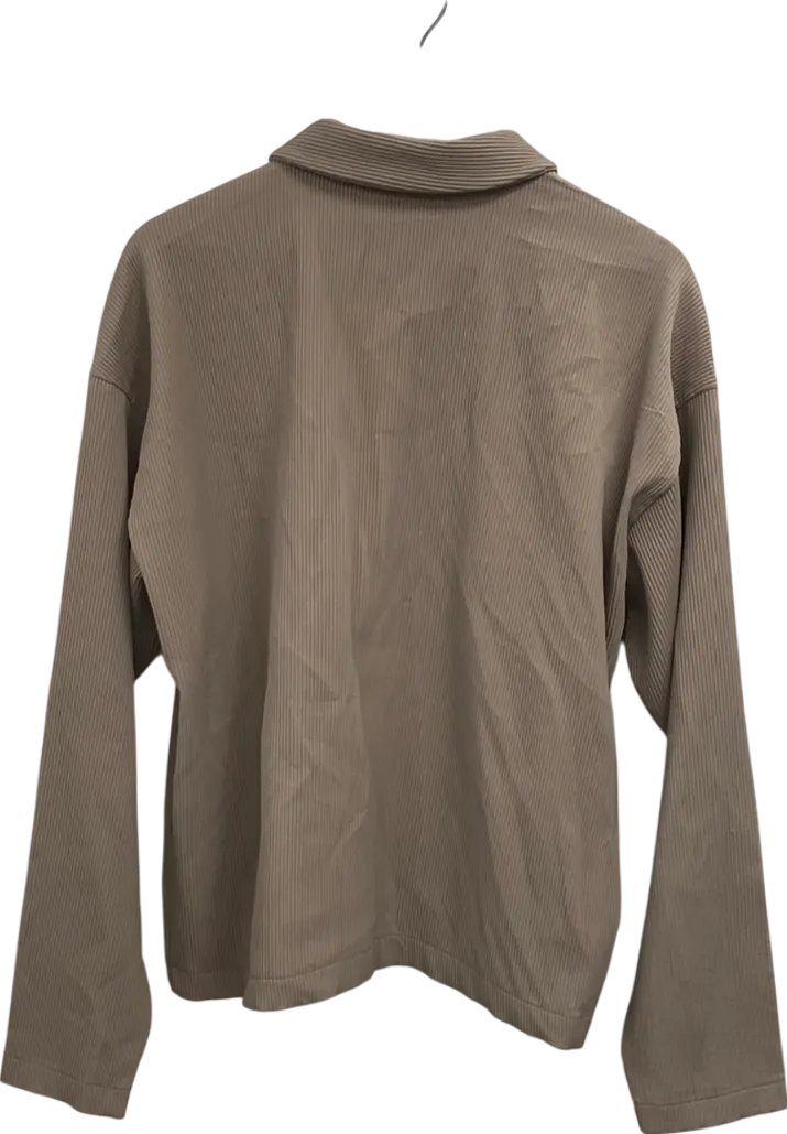 boohooMan Brown Pleated Boxy Zip Through Collared Shirt UK M