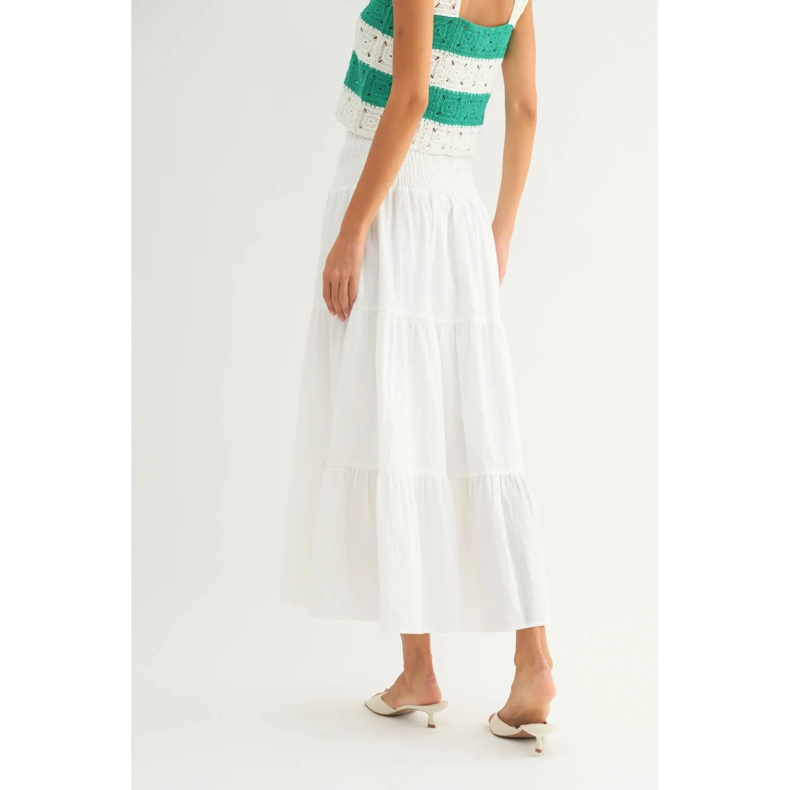 COTTON TIERED MIDI SKIRT