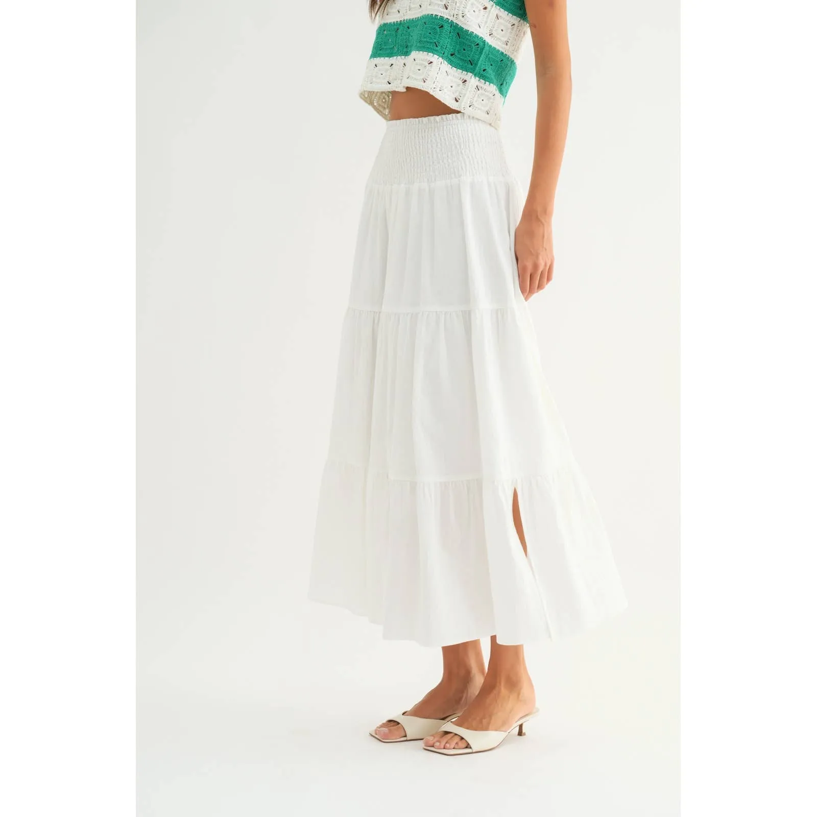 COTTON TIERED MIDI SKIRT