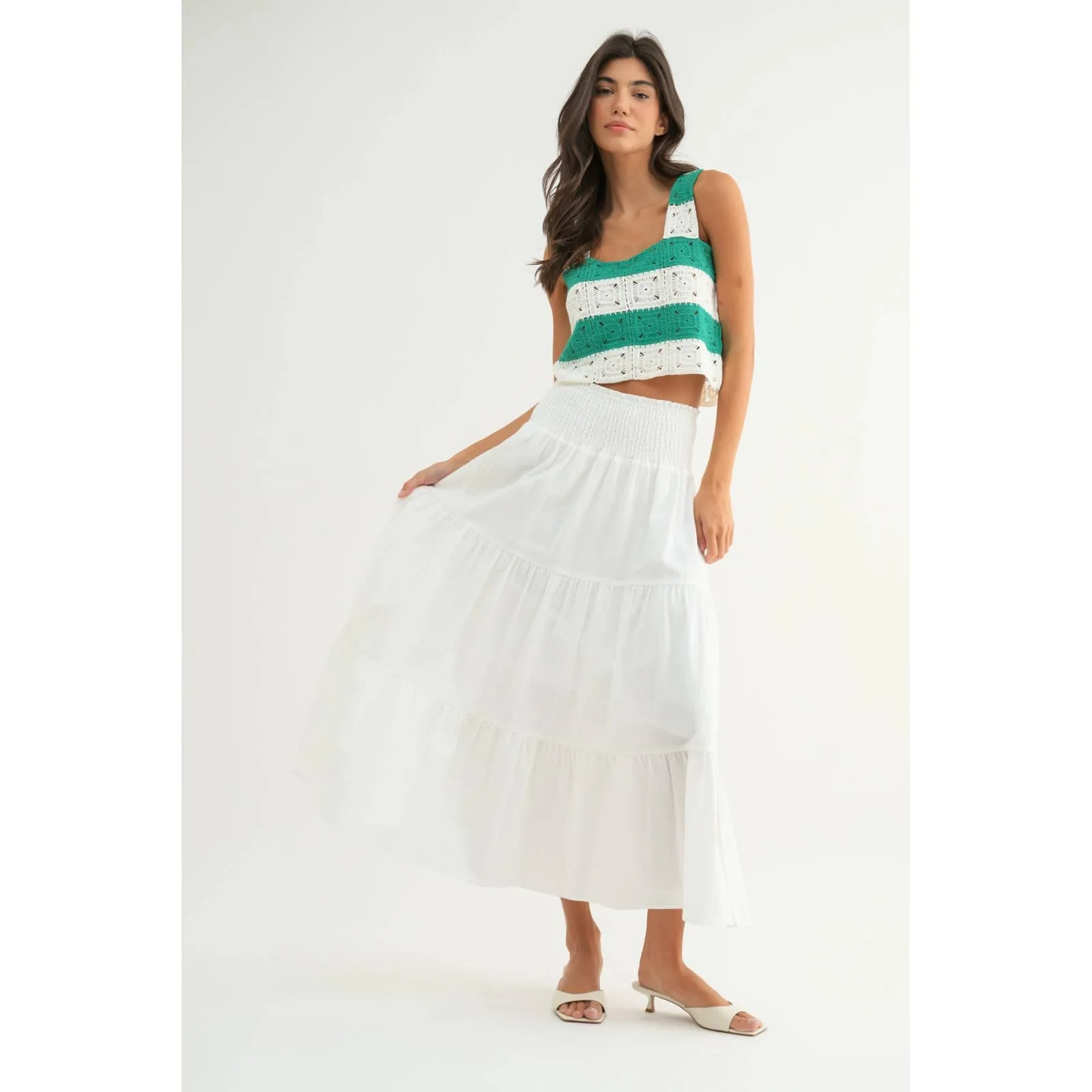 COTTON TIERED MIDI SKIRT