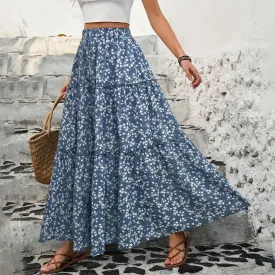 Dance With Me Blue Floral Maxi A-Line Skirt (Size XL)