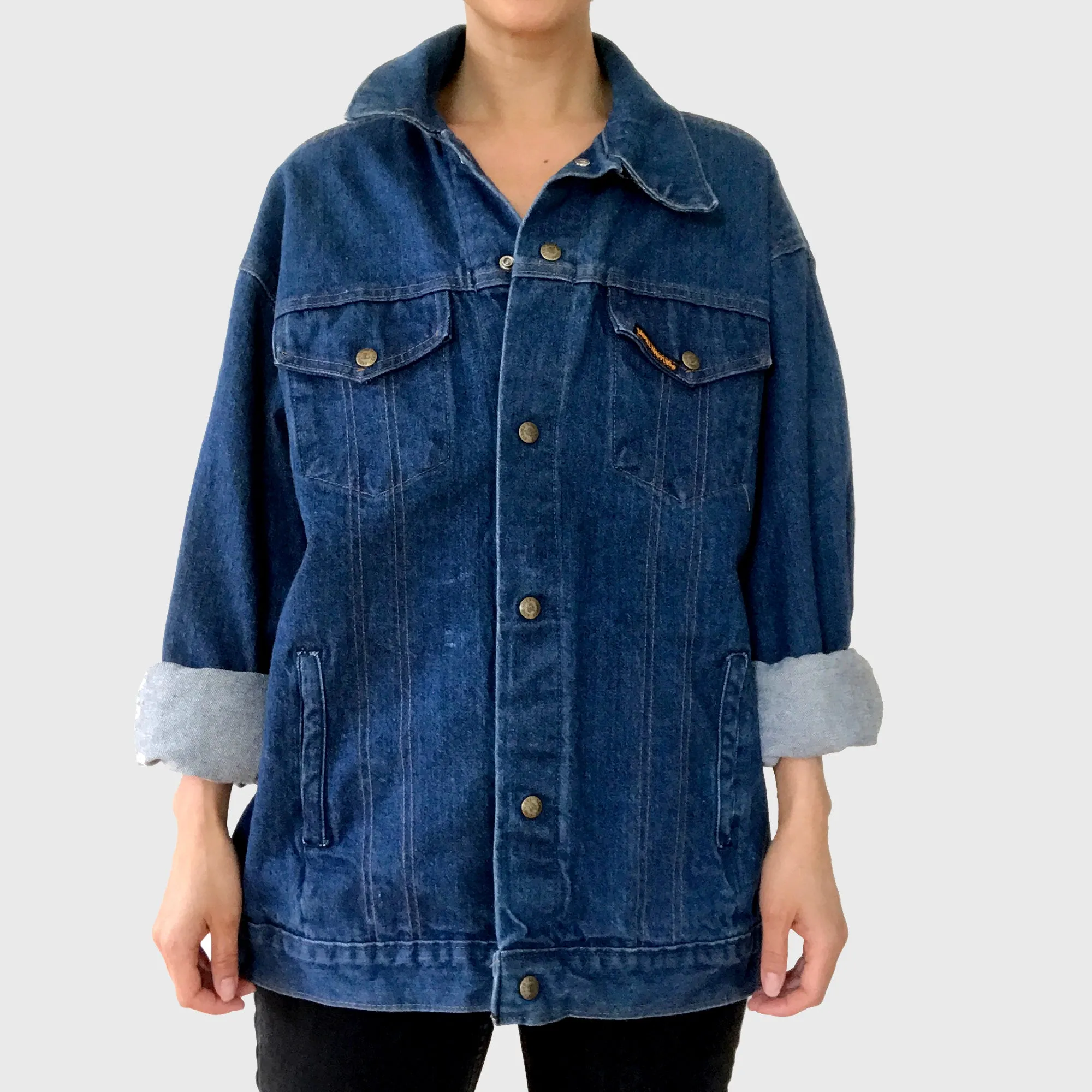 Dark-Wash Snap-Button Saddle King Denim Jean, Jacket