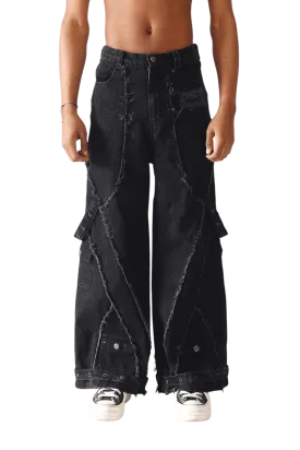 Denim Acid Wash Cargo Pants