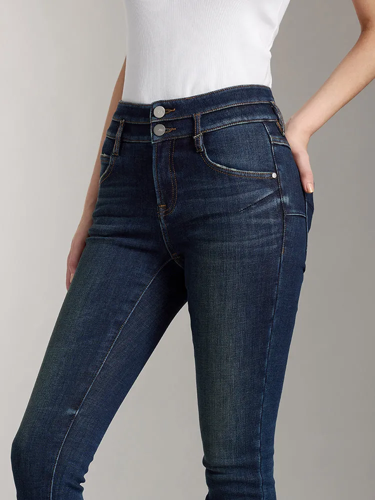 Double Buttons Jeans In Dark Blue