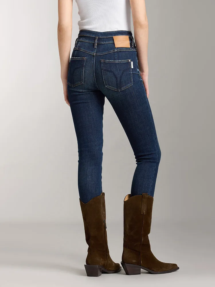 Double Buttons Jeans In Dark Blue