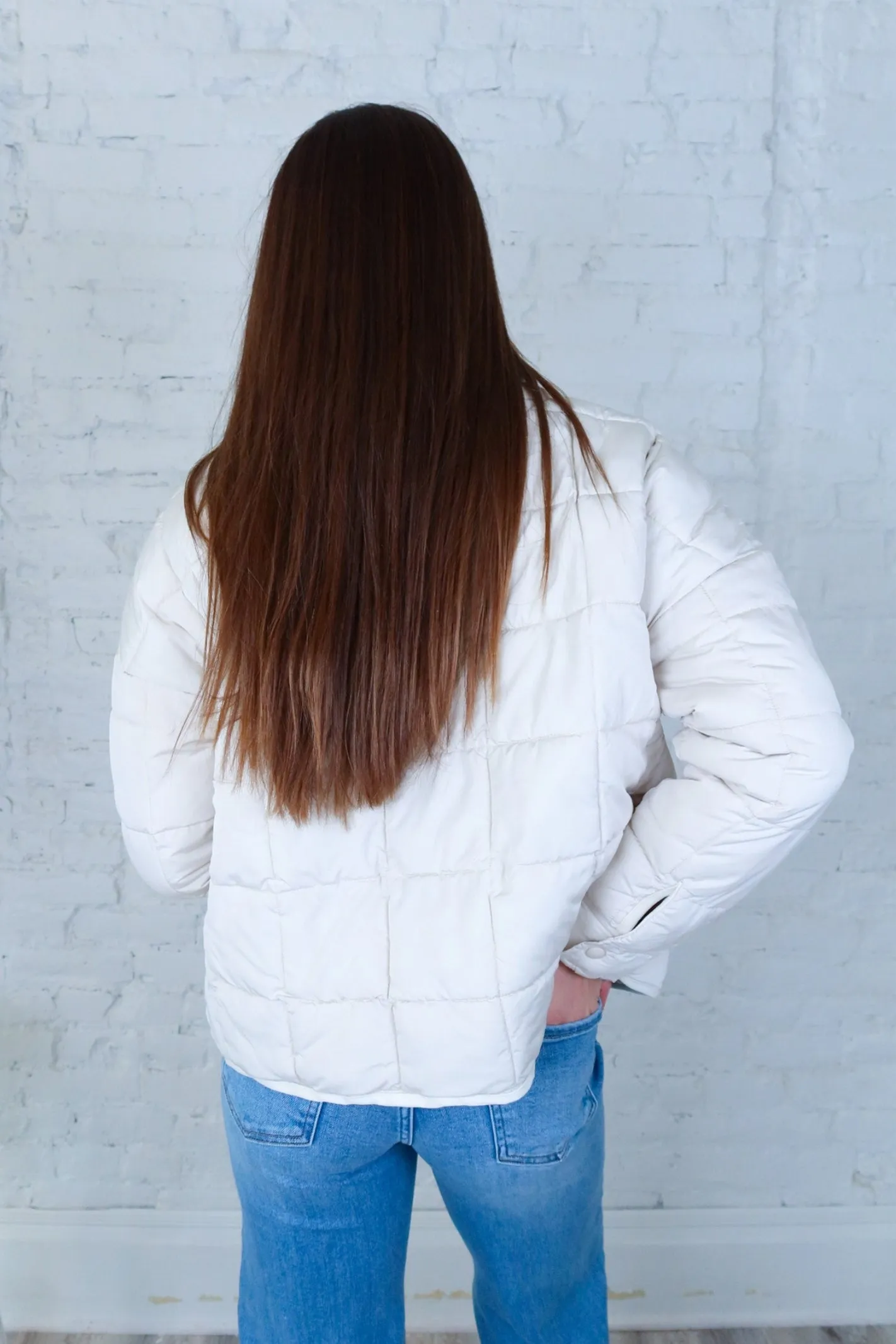 Ecru Zip Up Puffer Padded Jacket