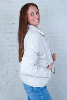 Ecru Zip Up Puffer Padded Jacket