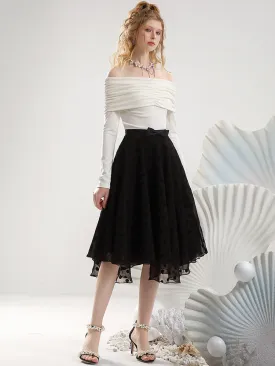 Feminine Off-Shoulder Chic Ciffon Cutsew＆Lace-Skirt
