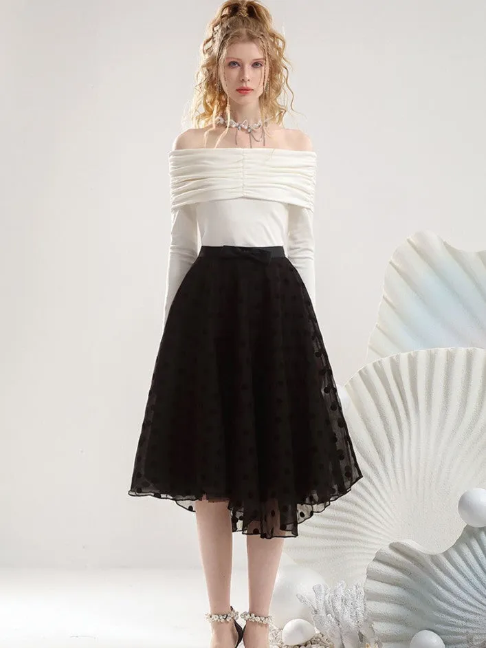 Feminine Off-Shoulder Chic Ciffon Cutsew＆Lace-Skirt