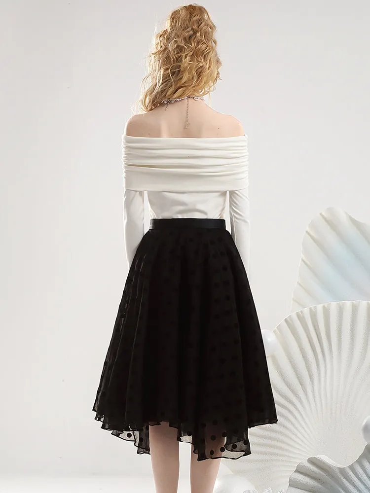 Feminine Off-Shoulder Chic Ciffon Cutsew＆Lace-Skirt