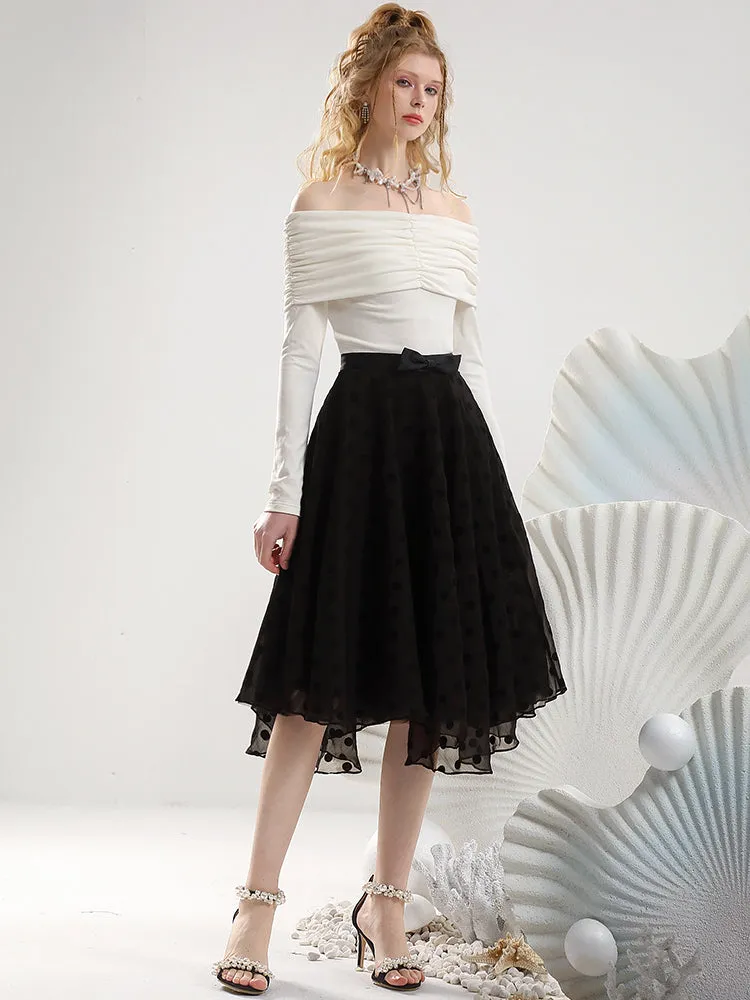 Feminine Off-Shoulder Chic Ciffon Cutsew＆Lace-Skirt