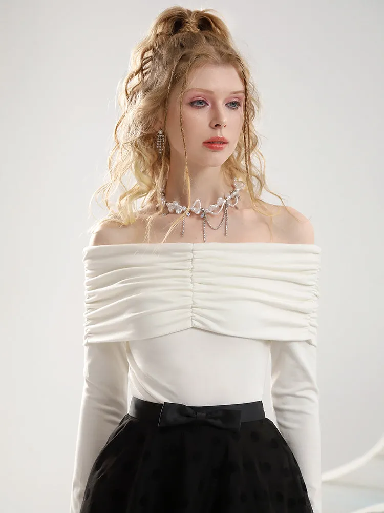 Feminine Off-Shoulder Chic Ciffon Cutsew＆Lace-Skirt