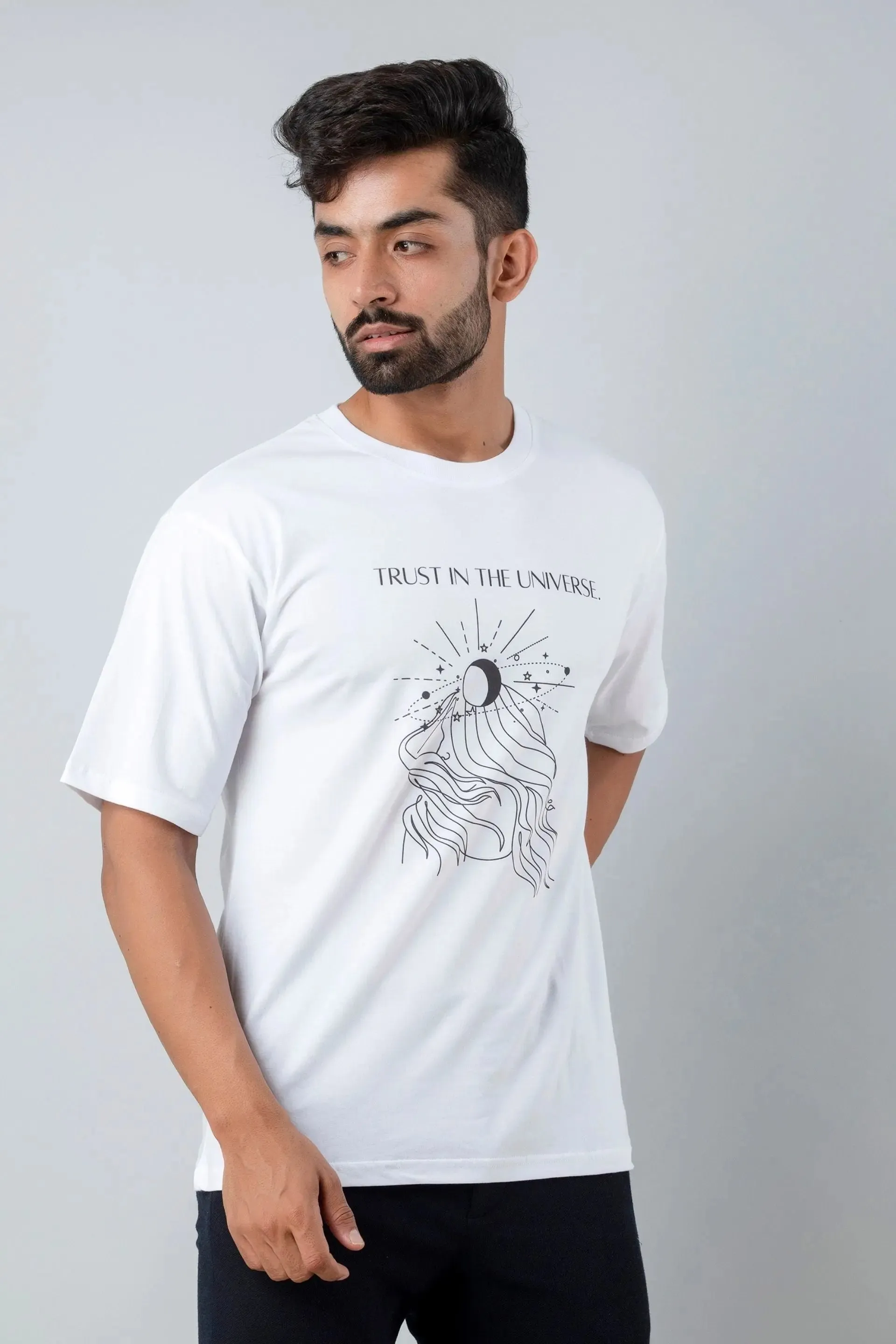 Firangi Yarn Oversize/Baggy Tshirt in White With Manifestation Print