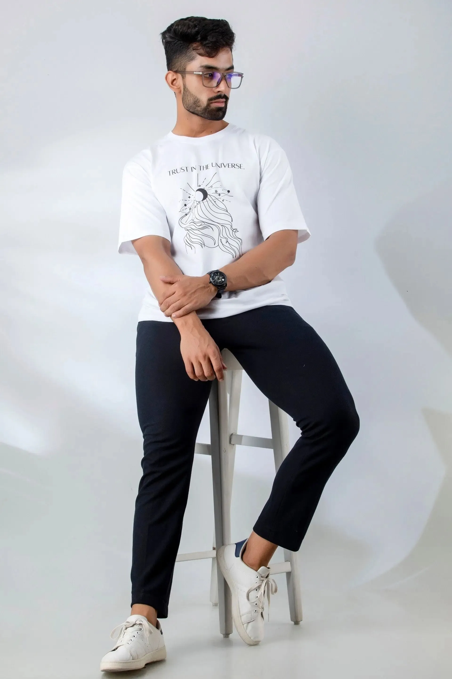 Firangi Yarn Oversize/Baggy Tshirt in White With Manifestation Print