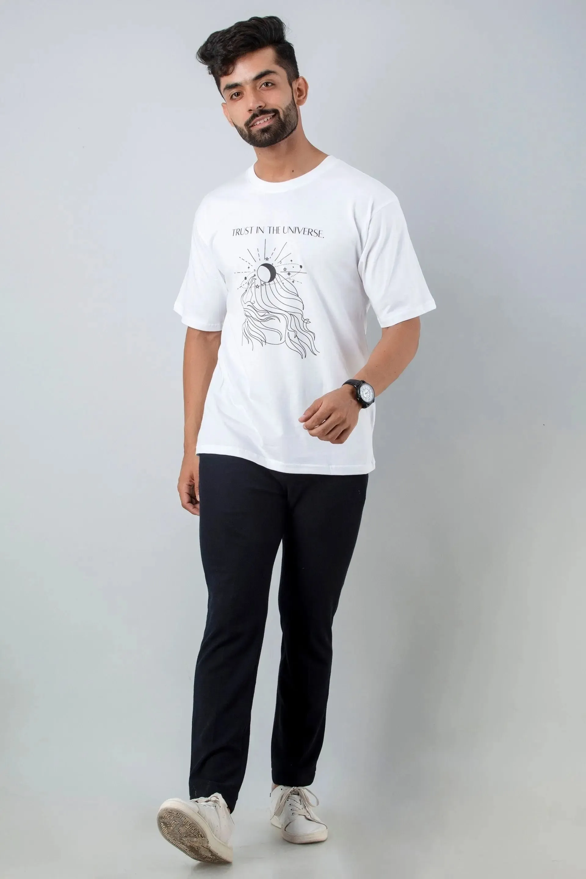 Firangi Yarn Oversize/Baggy Tshirt in White With Manifestation Print