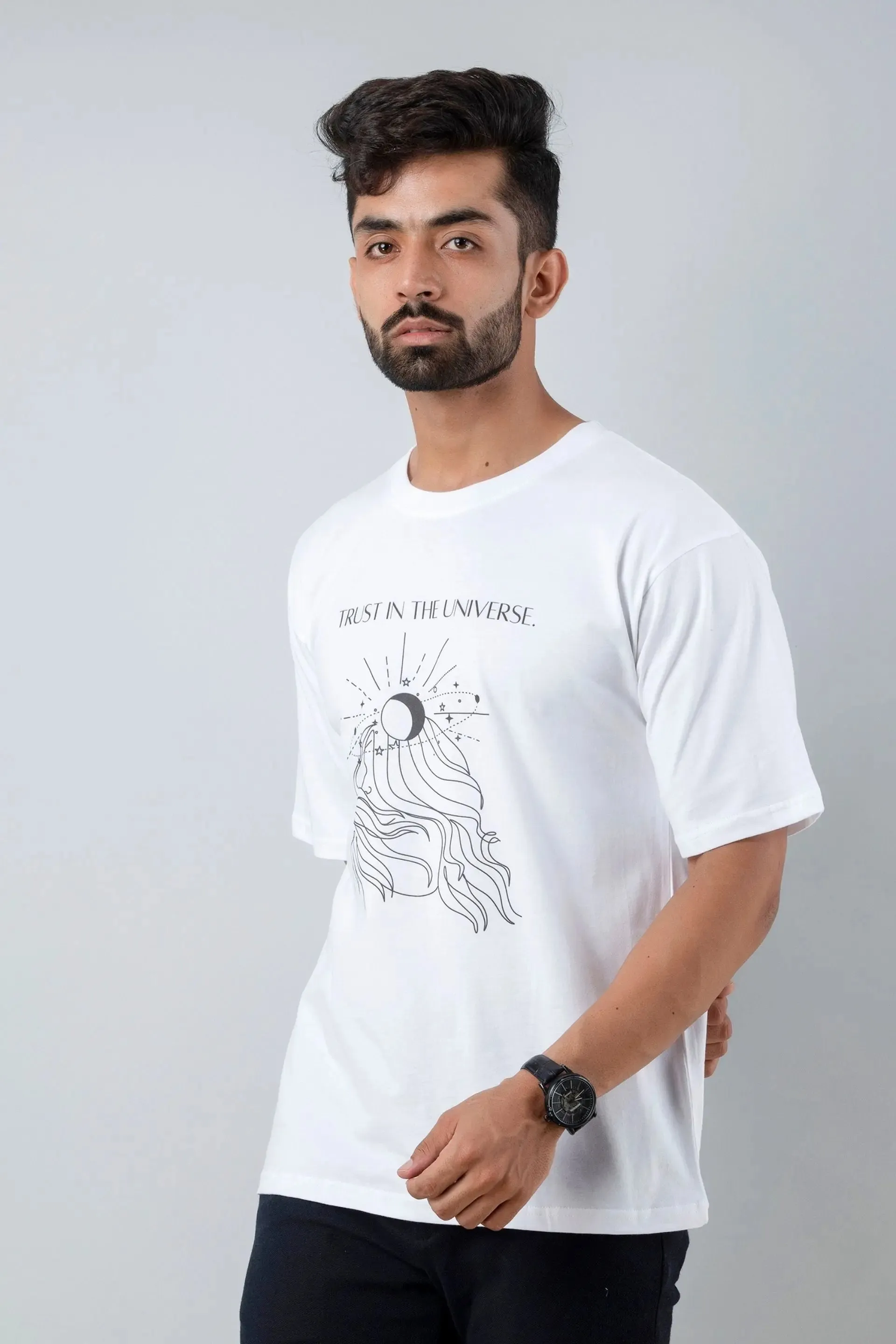 Firangi Yarn Oversize/Baggy Tshirt in White With Manifestation Print