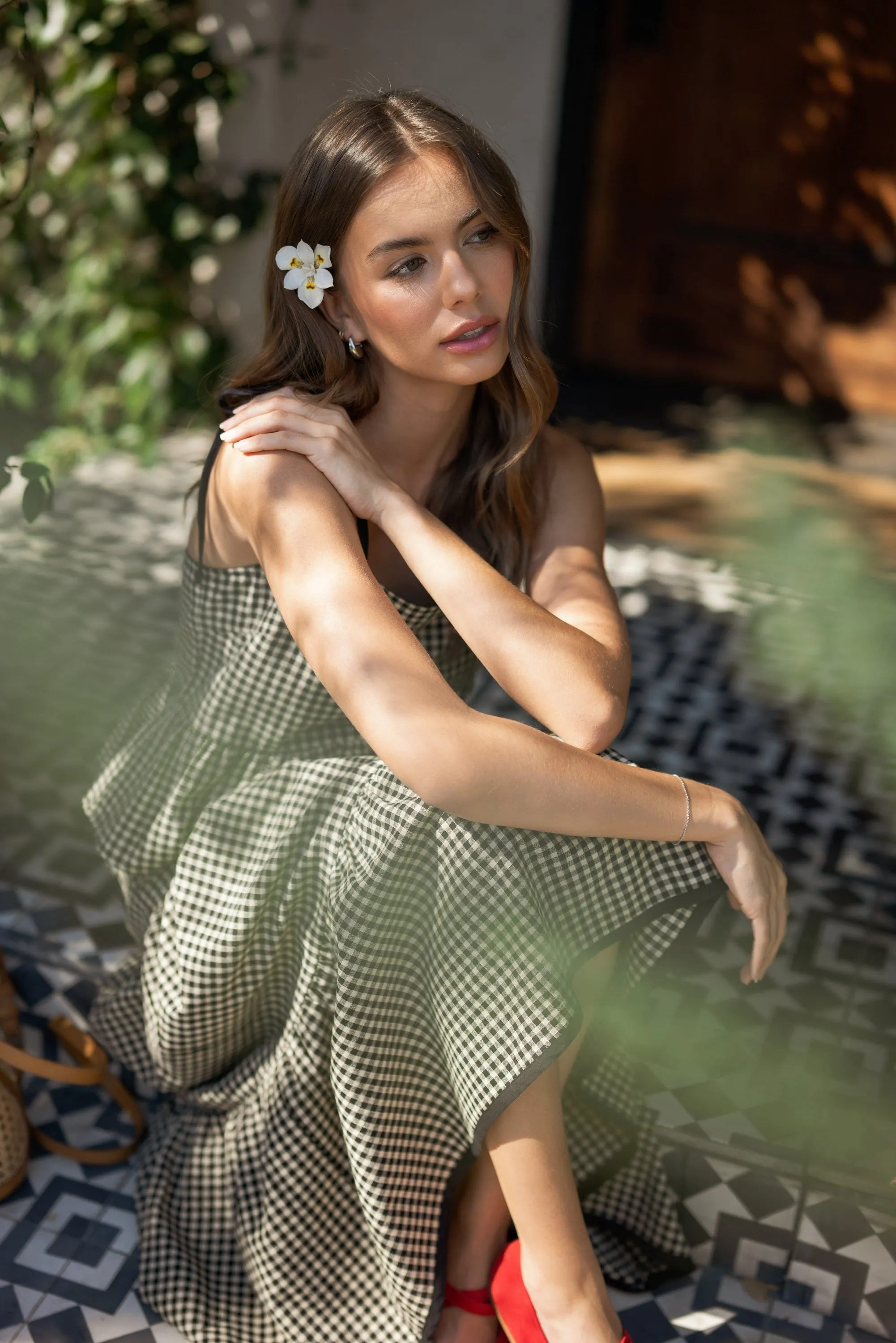 Gingham Pattern Tiered Skirt