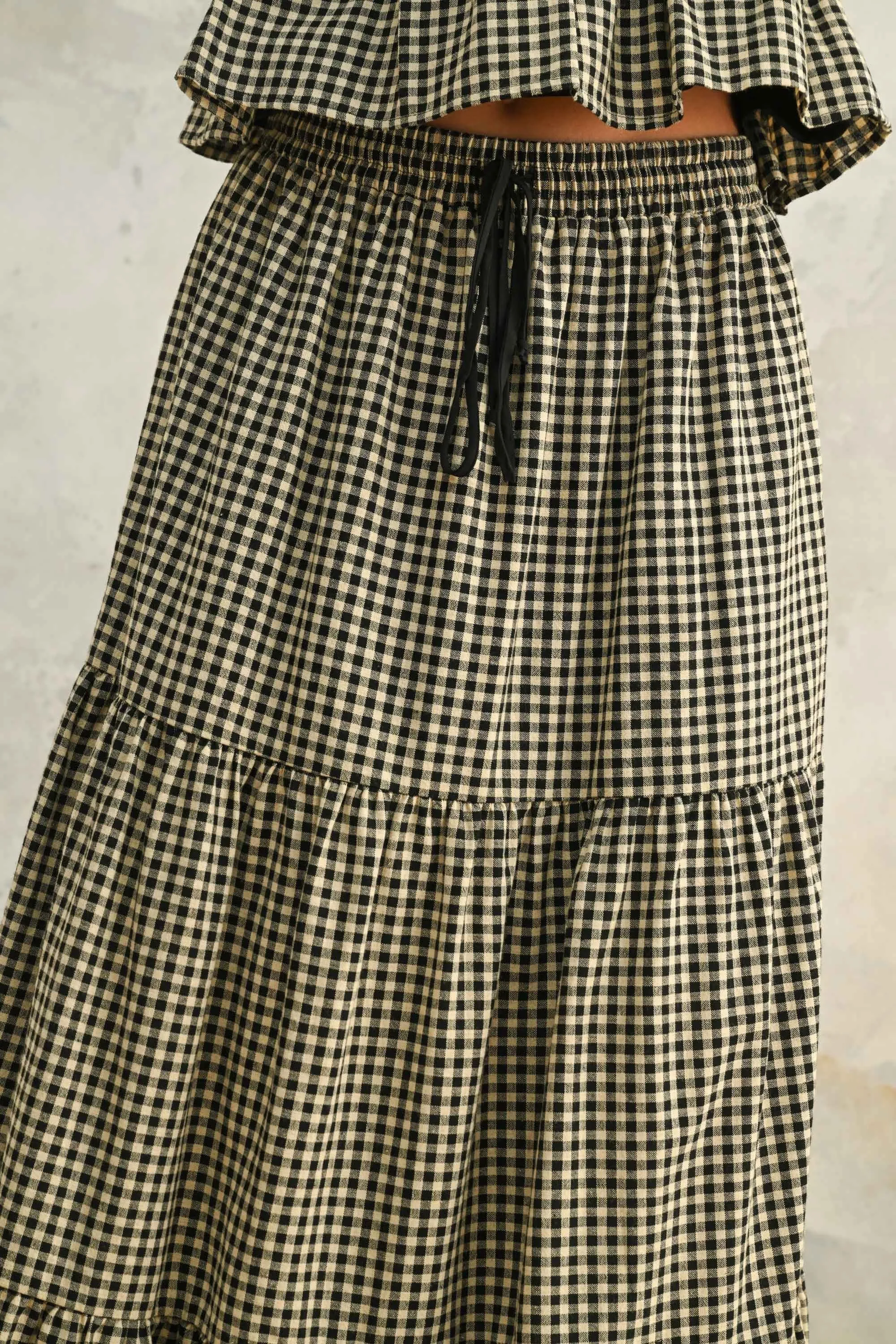 Gingham Pattern Tiered Skirt