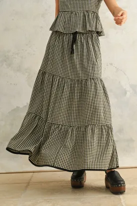 Gingham Pattern Tiered Skirt