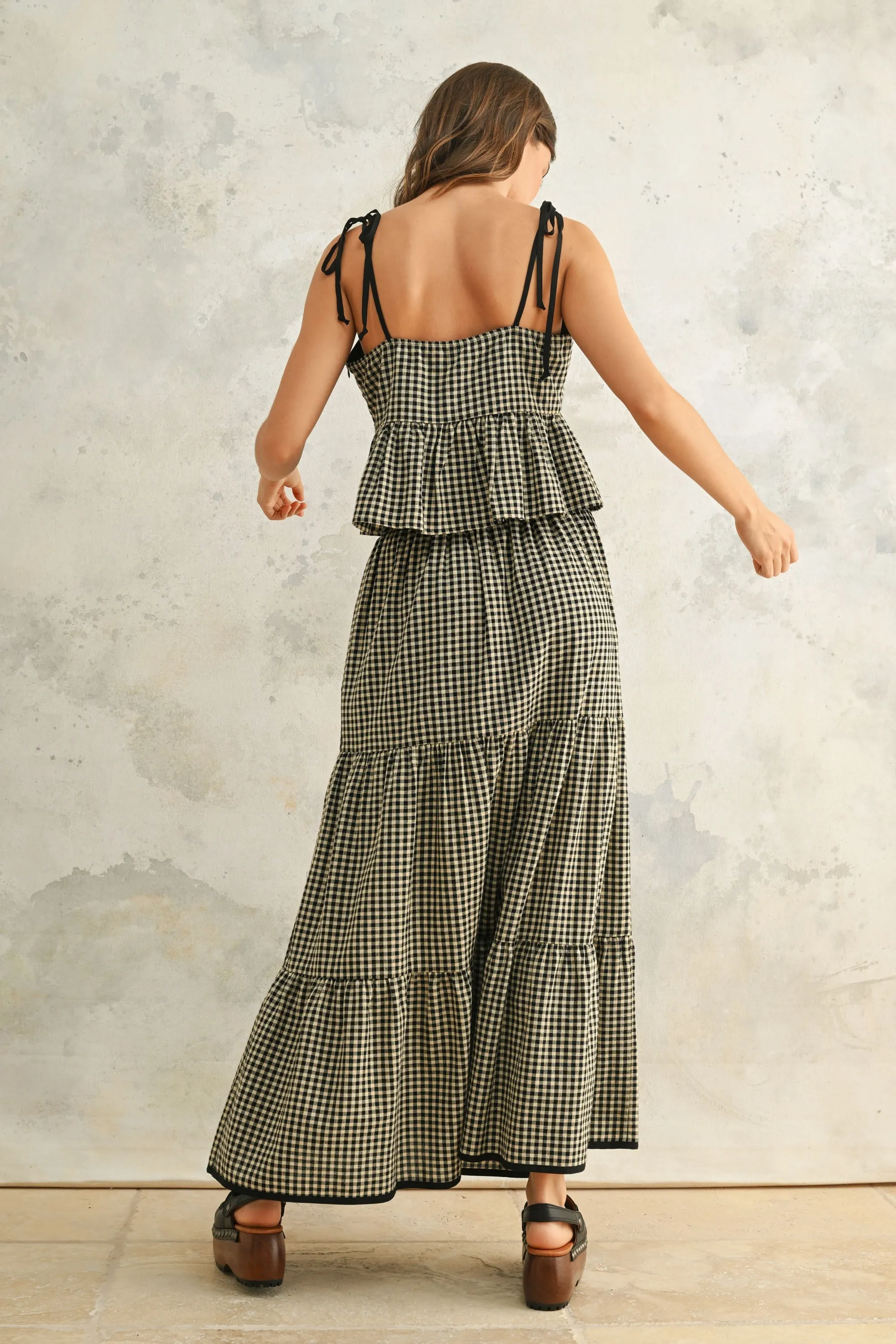 Gingham Pattern Tiered Skirt