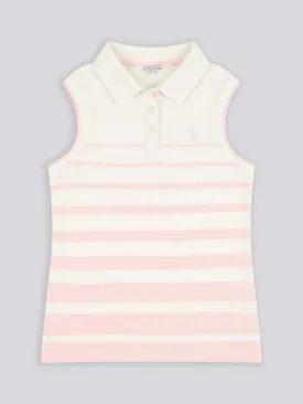 Girls Stripe Sleeveless Polo Shirt in Marshmallow