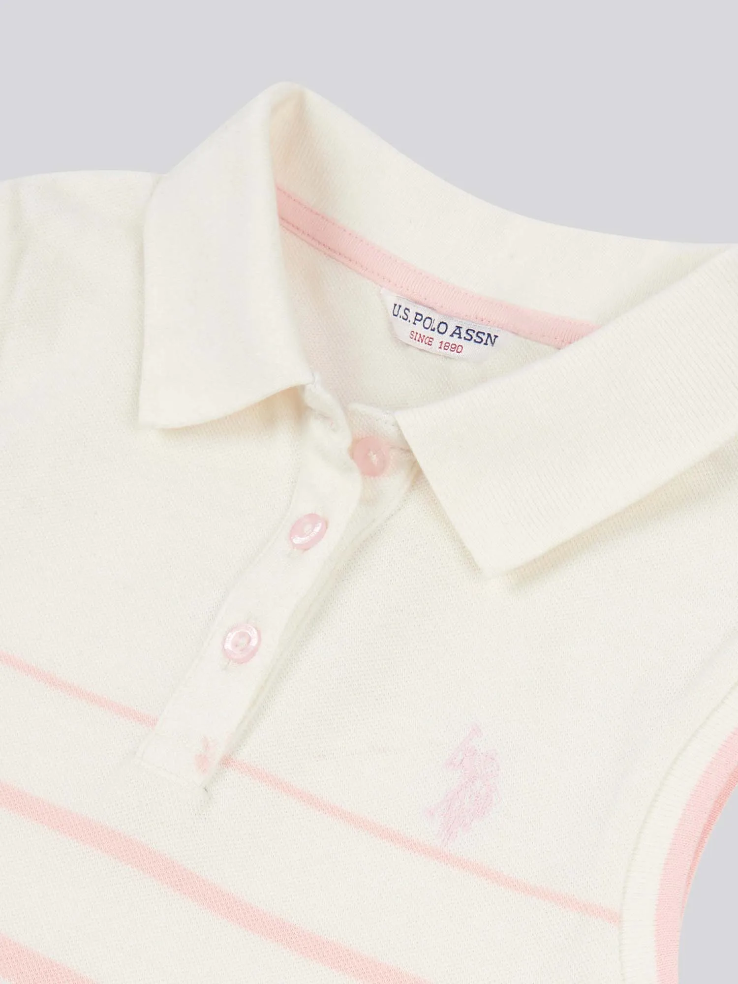 Girls Stripe Sleeveless Polo Shirt in Marshmallow