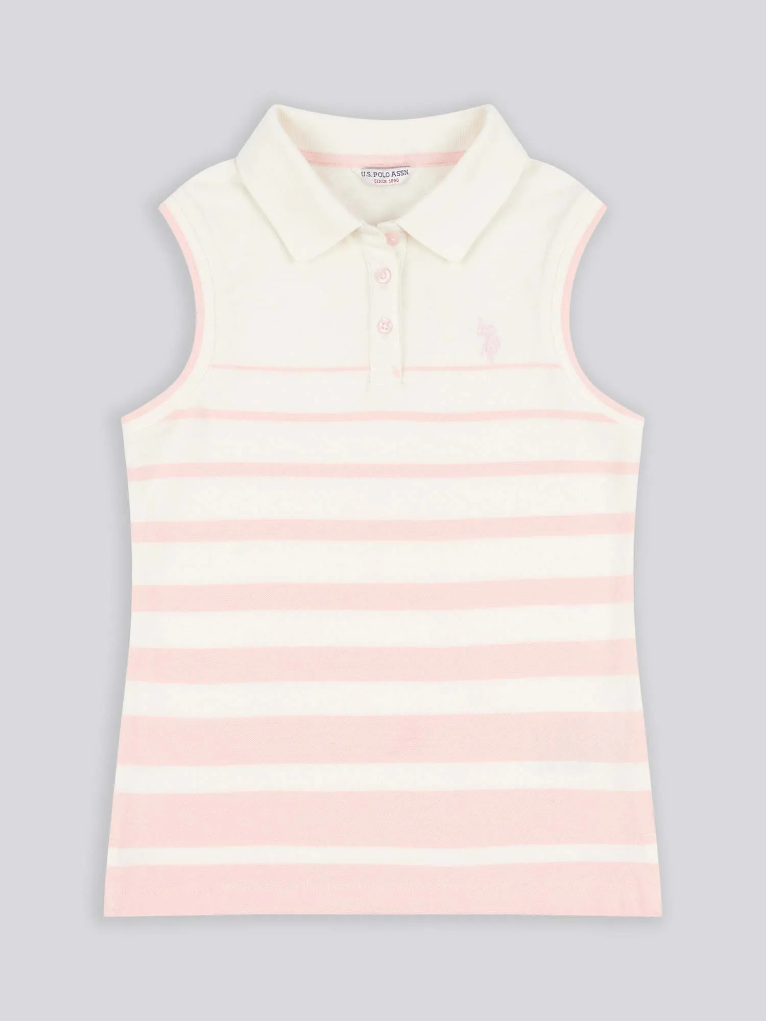 Girls Stripe Sleeveless Polo Shirt in Marshmallow