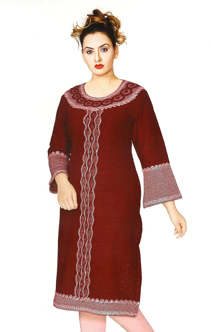 Gorgeous Maroon Color Woolen Ethnic Kurti For Casual Wear (K415)