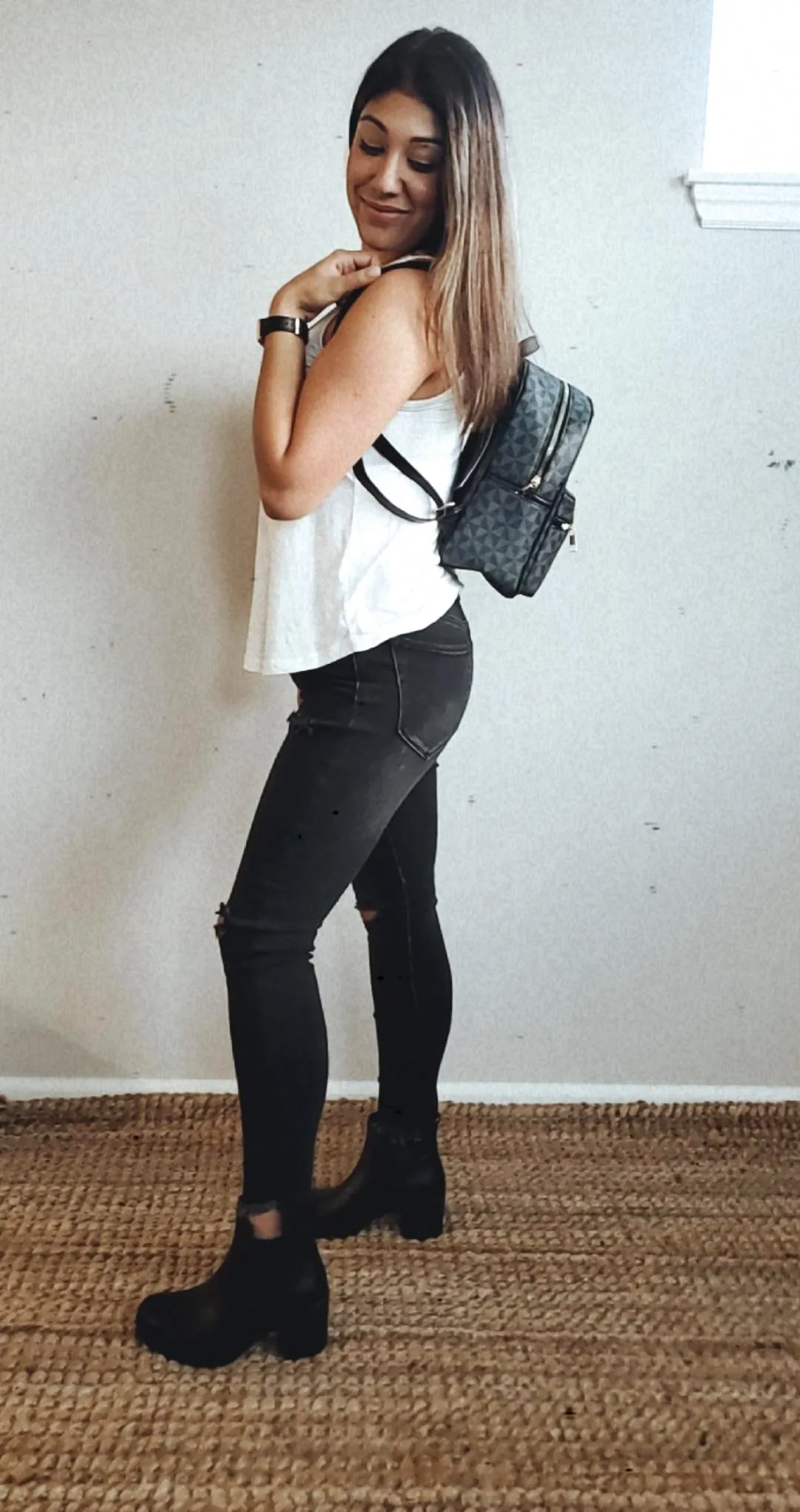 High Rise Charcoal Distressed Skinny Jeans