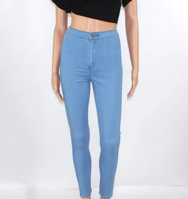 High Waist Blue Denim Pencil Pants