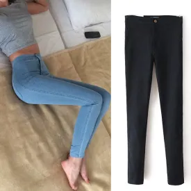 High Waist Blue Denim Pencil Pants