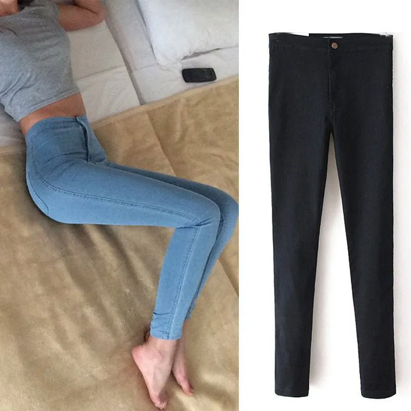 High Waist Blue Denim Pencil Pants