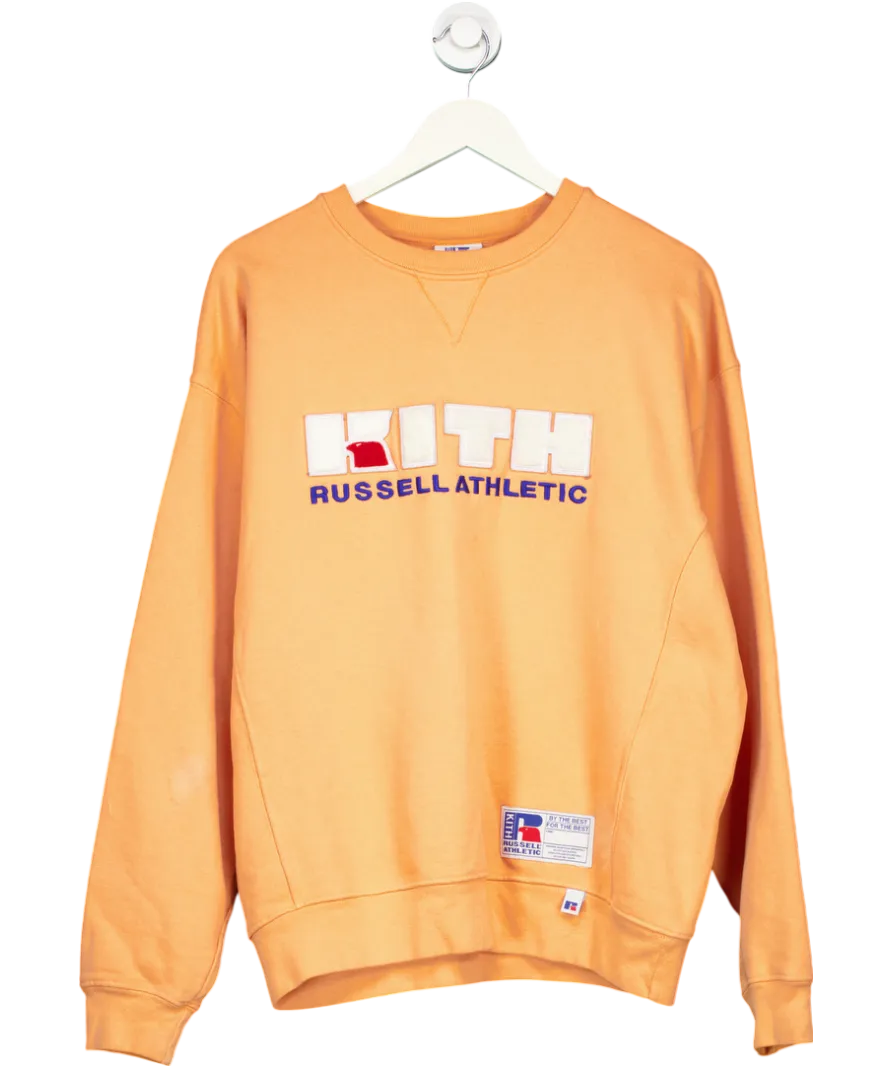 Kith x Russell Athletic Orange Varsity Logo Crewneck Sweatshirt UK S