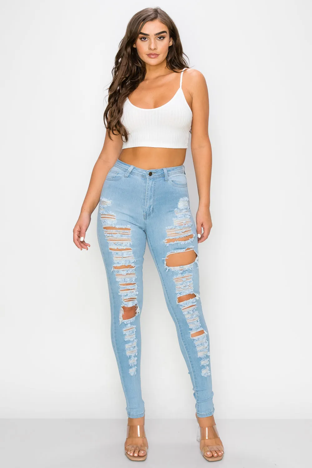 LO-192 high waist stretch ripped skinny jeans
